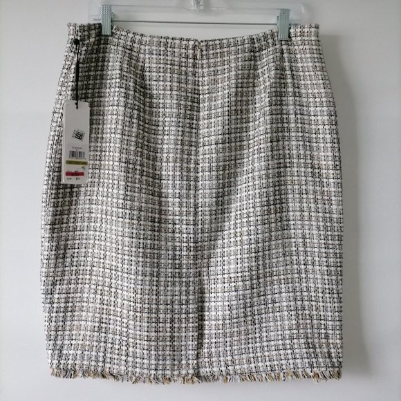 NWT Calvin Klein Black Gray Gematric Slit Tweed Straight & Pencil Skirt Size 14P - Picture 4 of 8